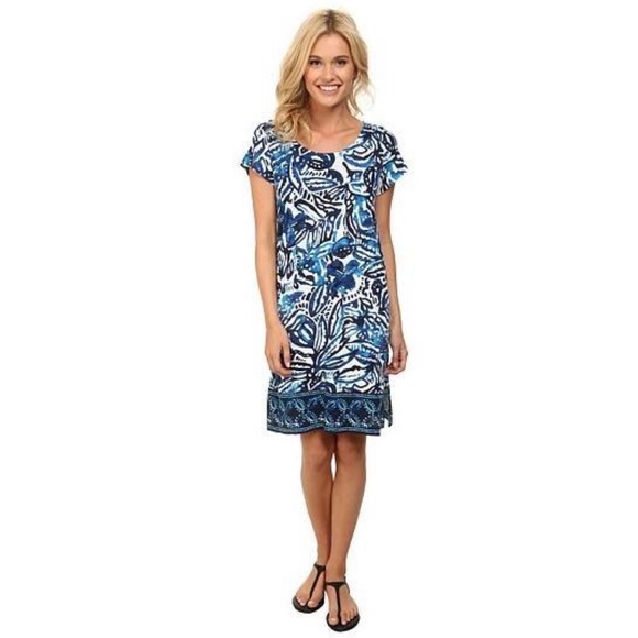 Lucky Brand Women's Batik Garden Dress Blue Floral Size Small - Picture 2 of 10
